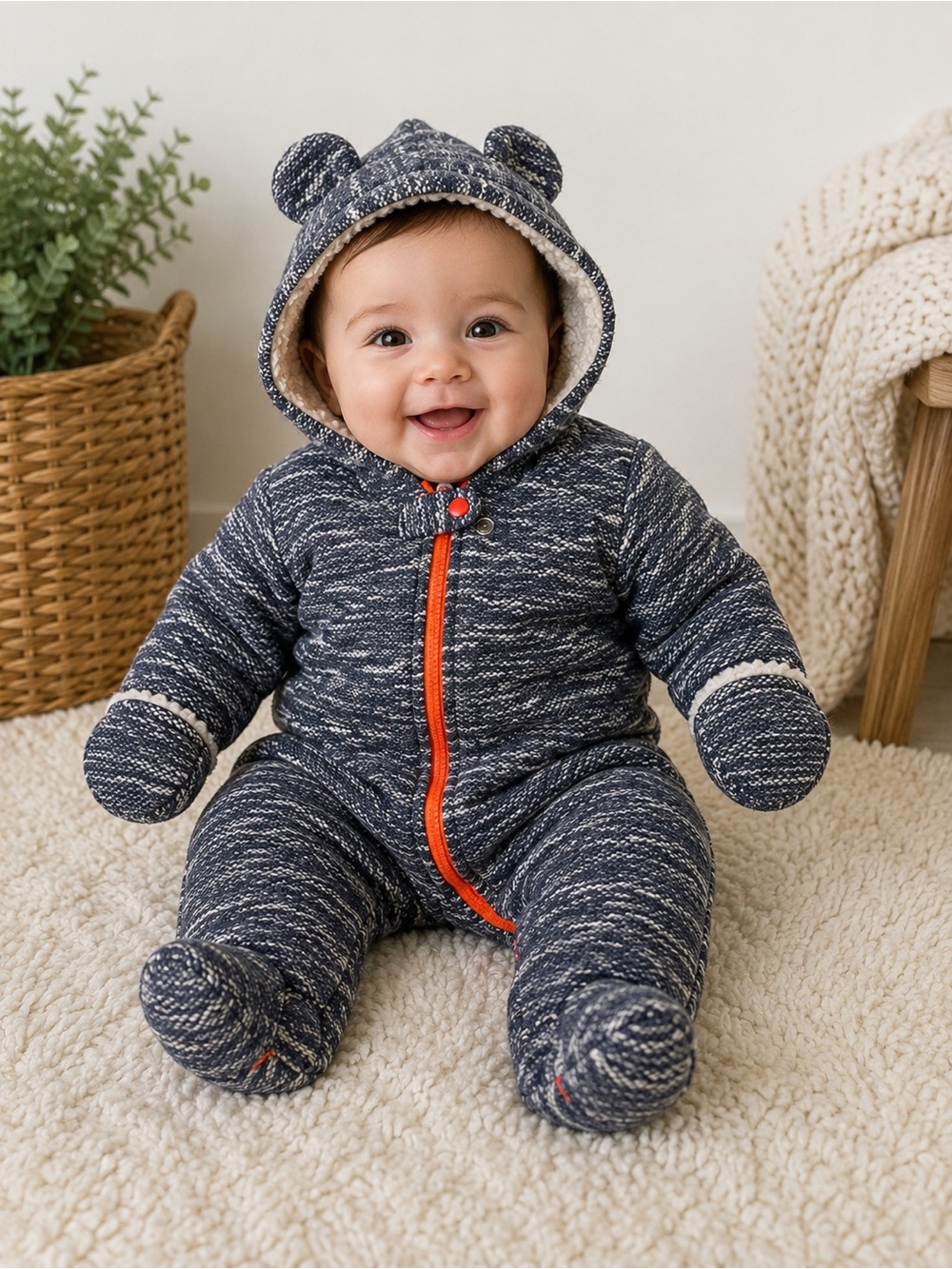EGG by Susan Lazar Baby Bunting Snowsuit Sherpa Fleece Hooded 3M